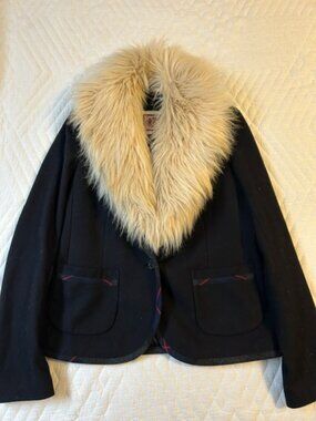 Rare Vintage Juicy Couture Blazer Removable Faux Fur Collar Navy/Black Size M